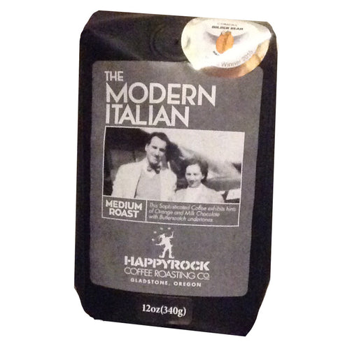 The Modern Italian, a sophisticated coffee, medium roast, milk chocolate and orange undertones, happyrock coffee, gladstone, oregon, roaster, happy, rock